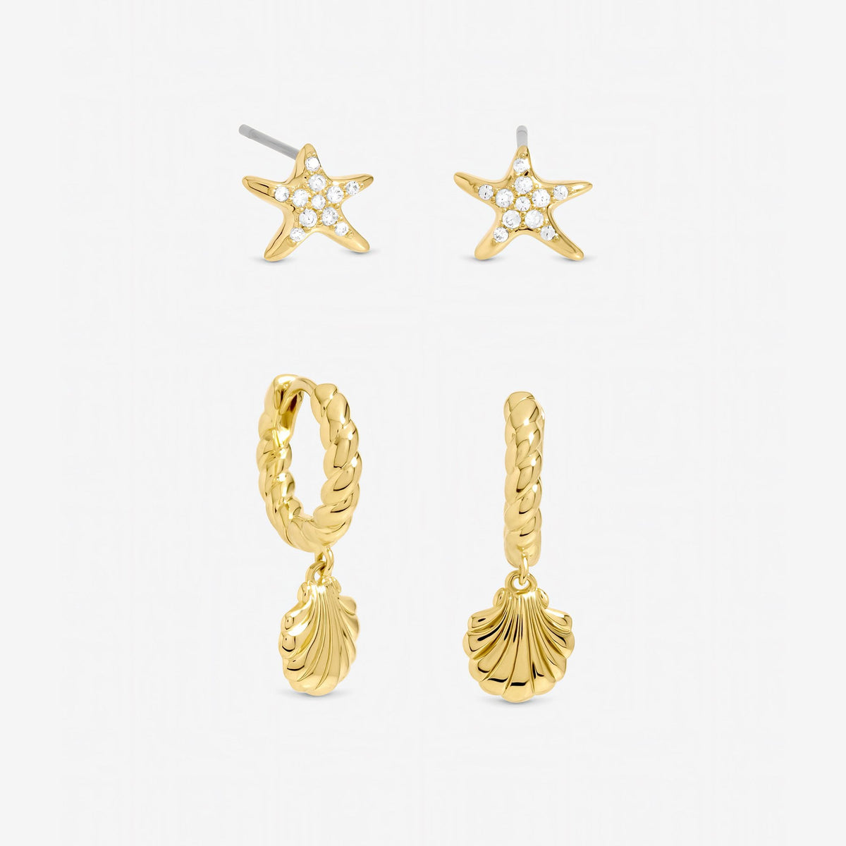 Inicio Gold Plated Shell Hoop Earrings - Pack Of 2 - Gift Pouch