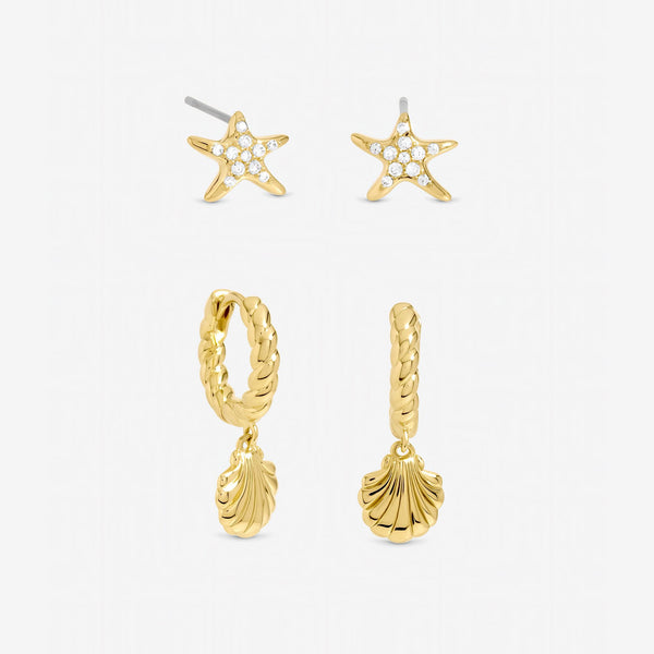 Inicio Gold Plated Shell Hoop Earrings - Pack Of 2 - Gift Pouch