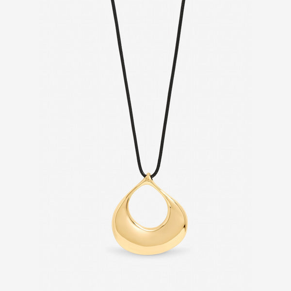 Inicio Gold Plated and Jet Cord Open Pendant - Gift Pouch