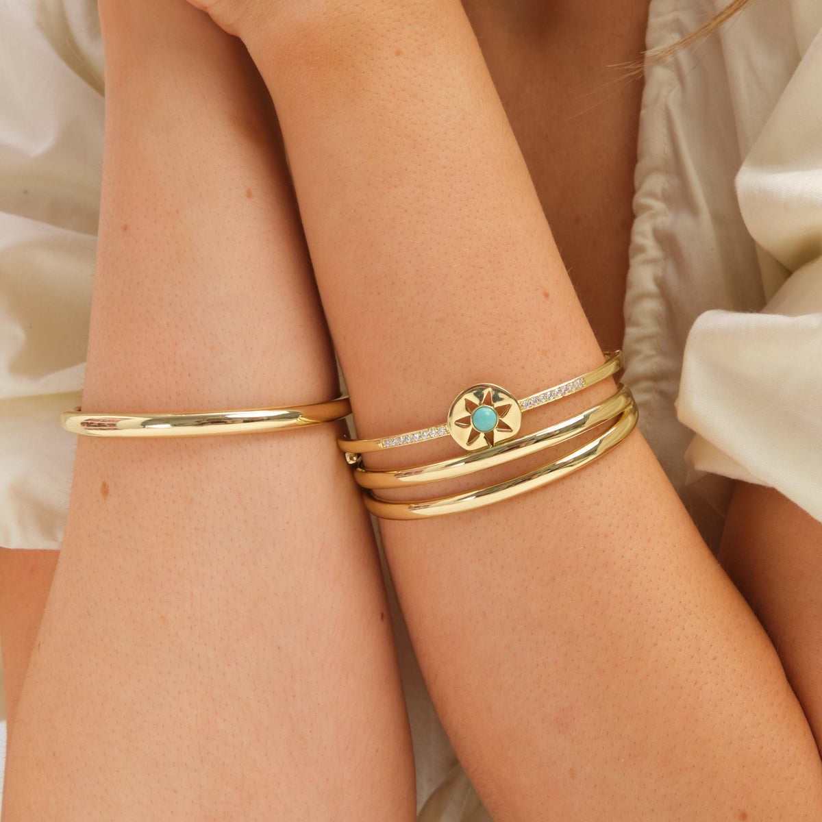 Inicio Gold Plated and Turquoise Celestial Bangle - Gift Pouch