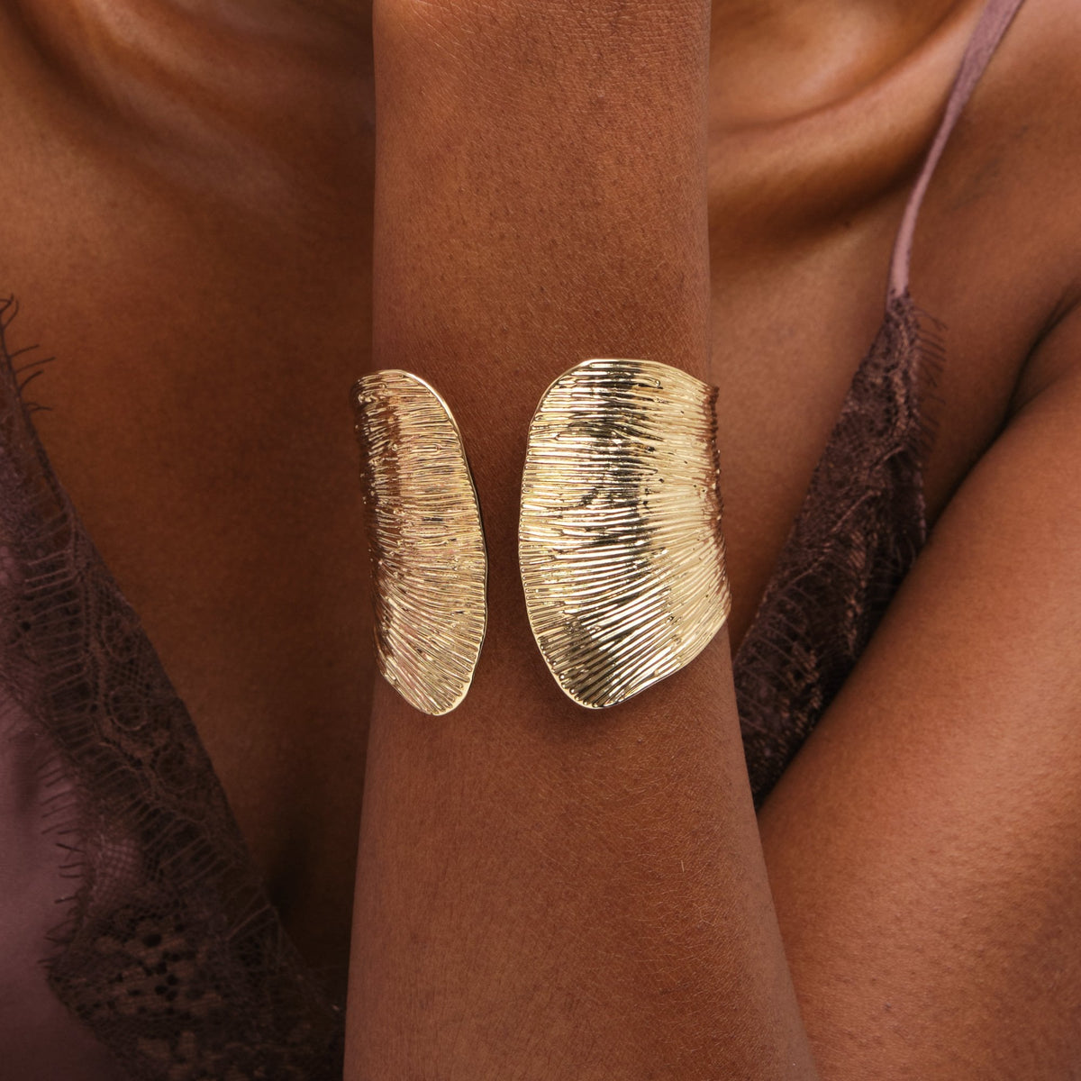 Inicio Gold Plated Textured Cuff - Gift Pouch