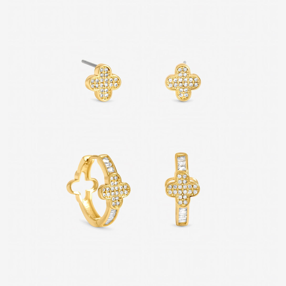 Jon Richard Gold Plated and Pave Clover Hoop Earrings - Pack of 2