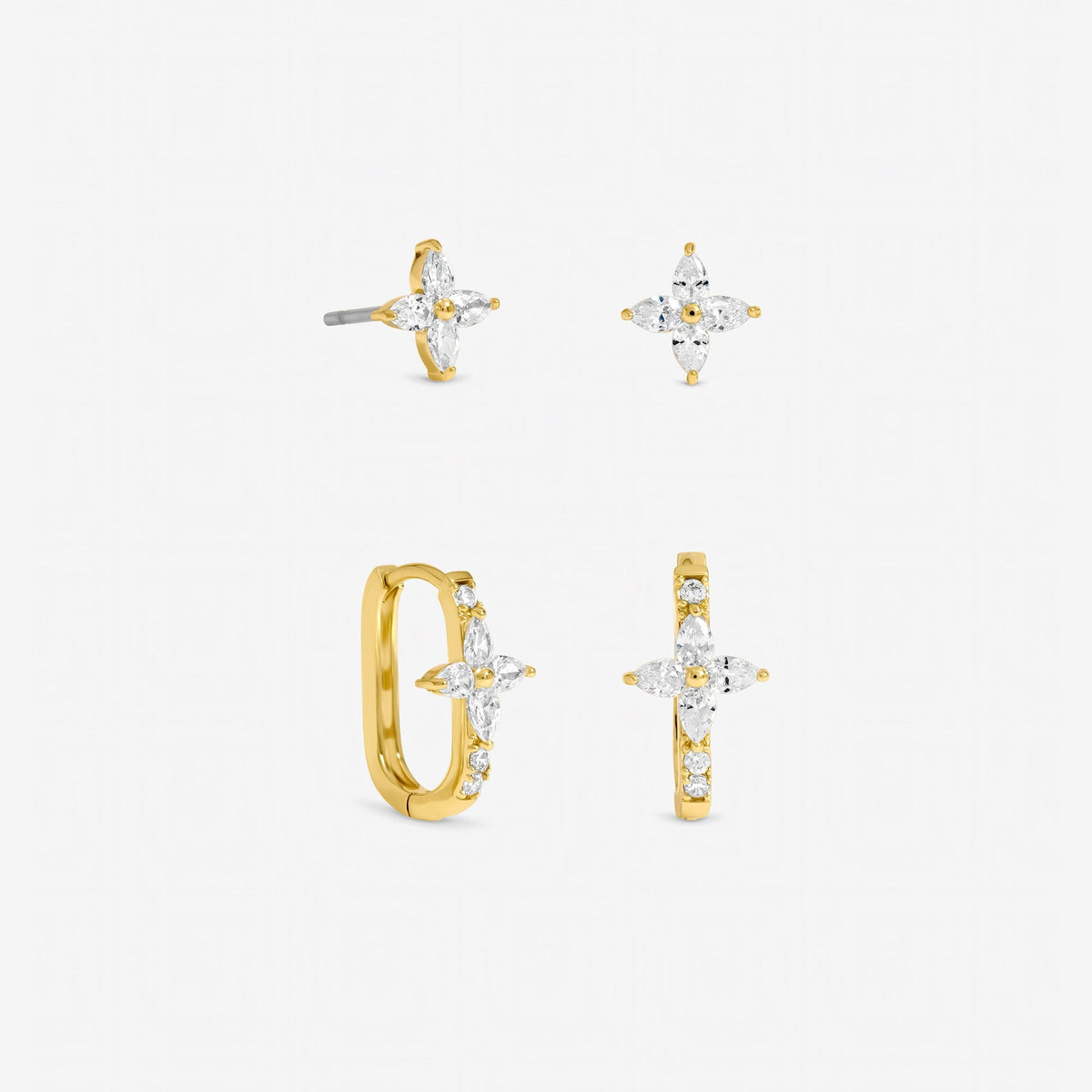 Jon Richard Gold Plated and Crystal Floral Hoop Earrings - Pack of 2