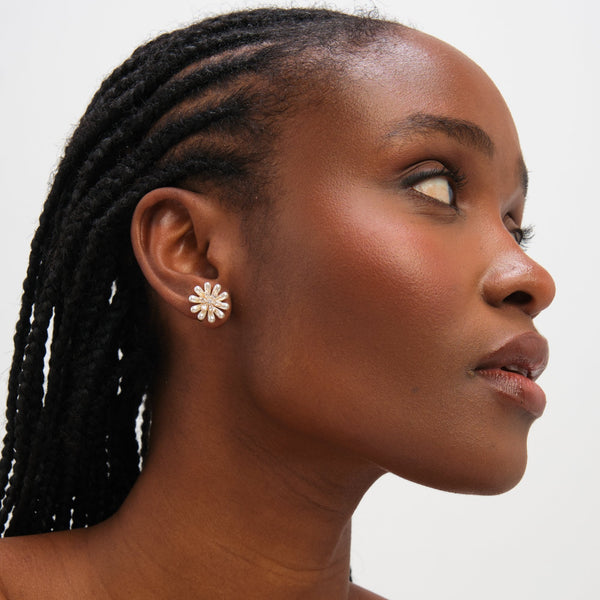 Jon Richard Gold Plated Pearl and Crystal Flower Clip Earrings