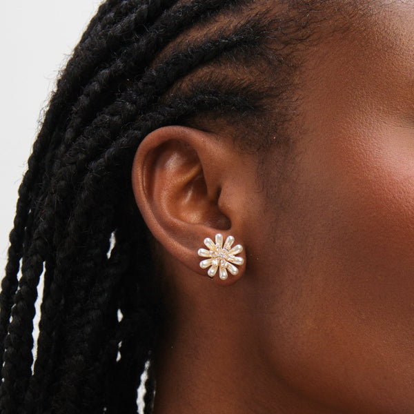 Jon Richard Gold Plated Pearl and Crystal Flower Clip Earrings
