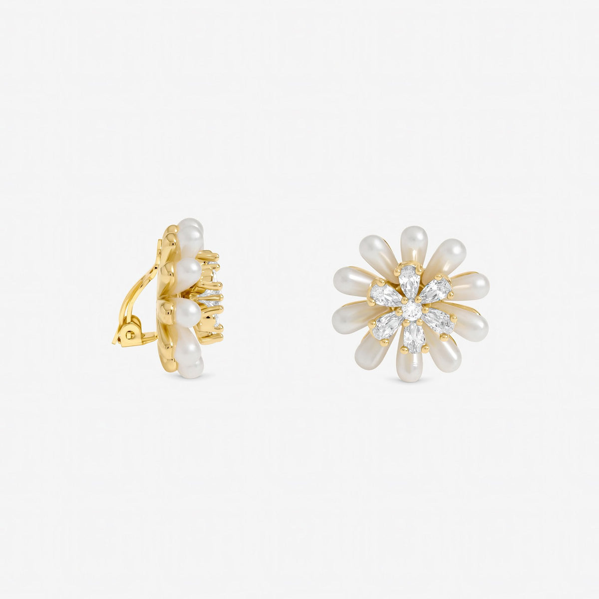 Jon Richard Gold Plated Pearl and Crystal Flower Clip Earrings