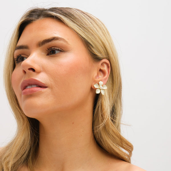Jon Richard Gold Plated and White Enamel Flower Clip Earrings