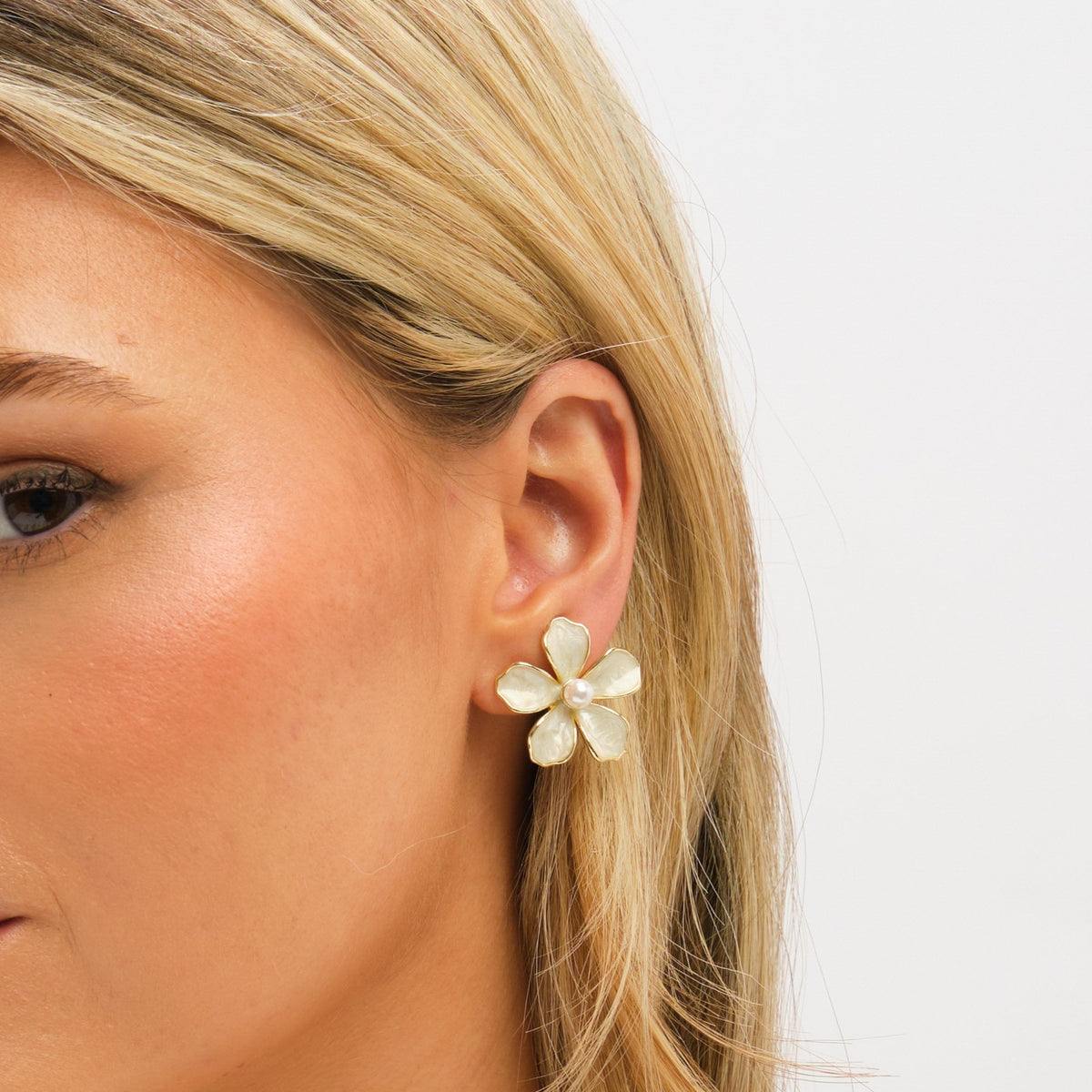 Jon Richard Gold Plated and White Enamel Flower Clip Earrings