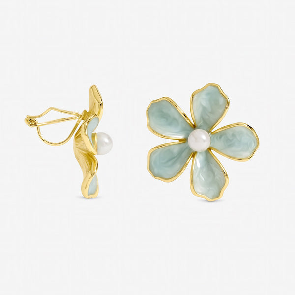 Jon Richard Gold Plated and Blue Enamel Flower Clip Earrings