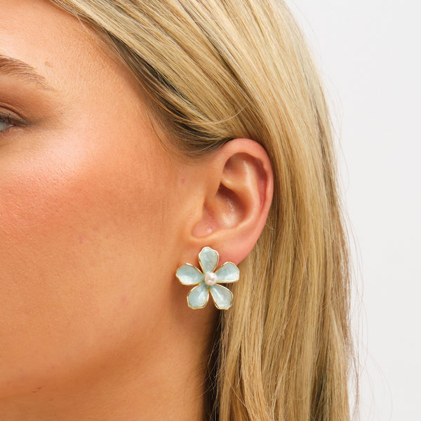 Jon Richard Gold Plated and Blue Enamel Flower Clip Earrings