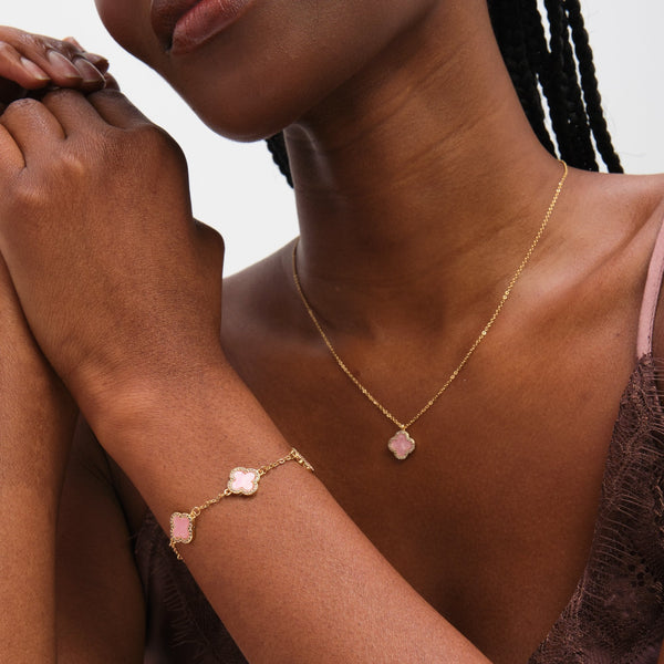 Jon Richard Gold Plated and Pink Clover Pendant Necklace