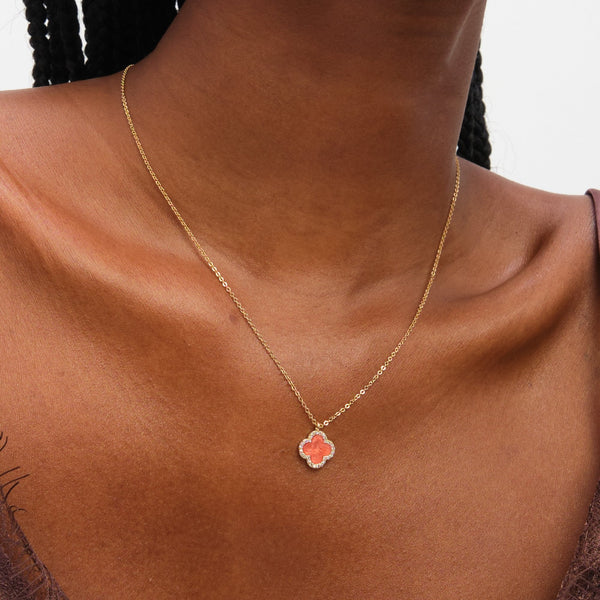 Jon Richard Gold Plated and Coral Clover Pendant Necklace