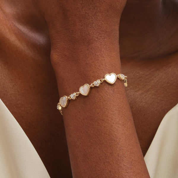 Jon Richard Gold Plated Pave and Mother of Pearl Heart Toggle Bracelet
