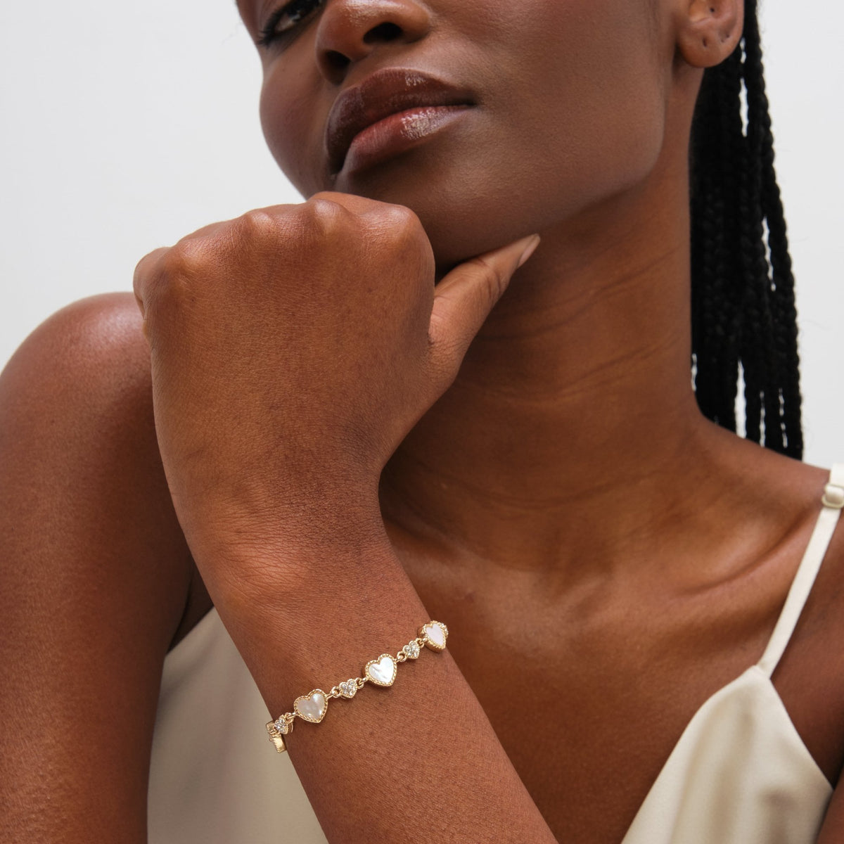 Jon Richard Gold Plated Pave and Mother of Pearl Heart Toggle Bracelet