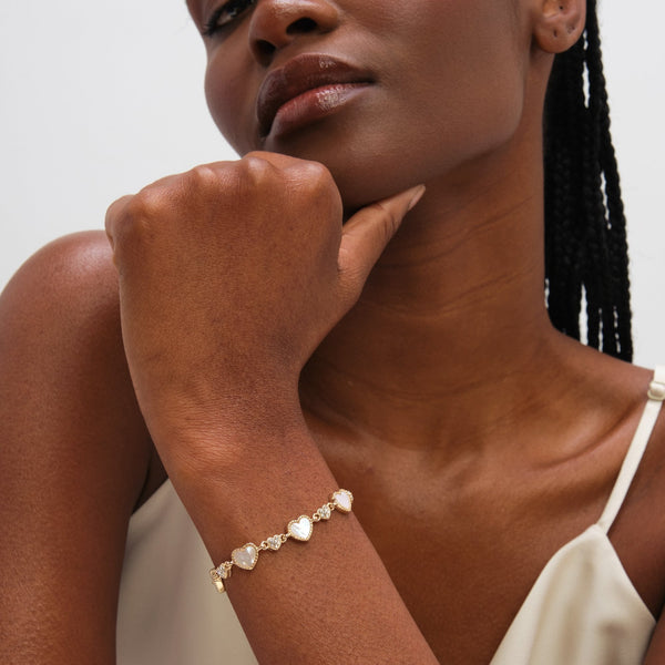 Jon Richard Gold Plated Pave and Mother of Pearl Heart Toggle Bracelet