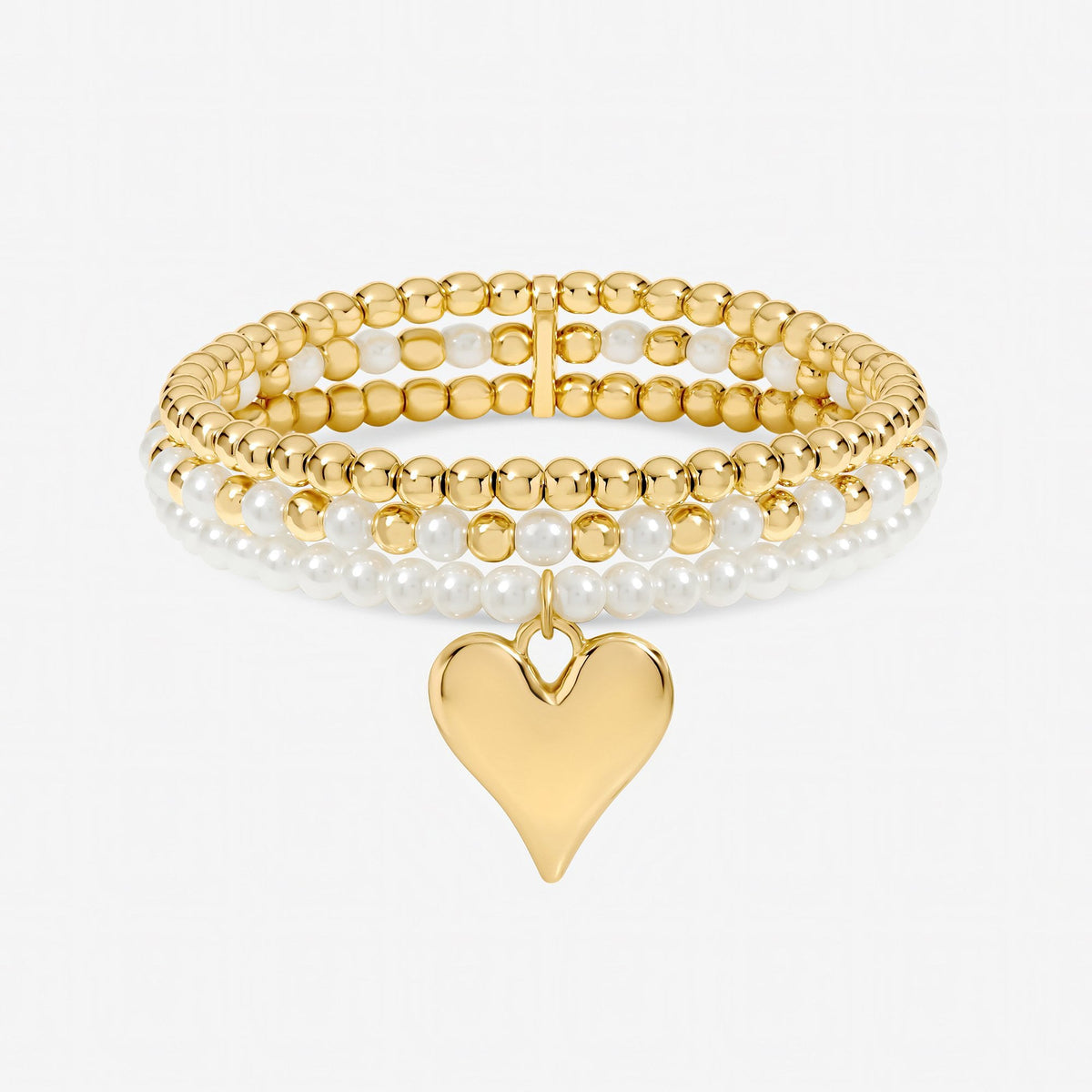 Jon Richard Gold Plated Polished and Beaded Heart Charm Multirow Bracelet