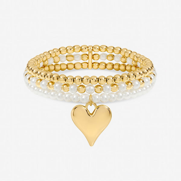 Jon Richard Gold Plated Polished and Beaded Heart Charm Multirow Bracelet