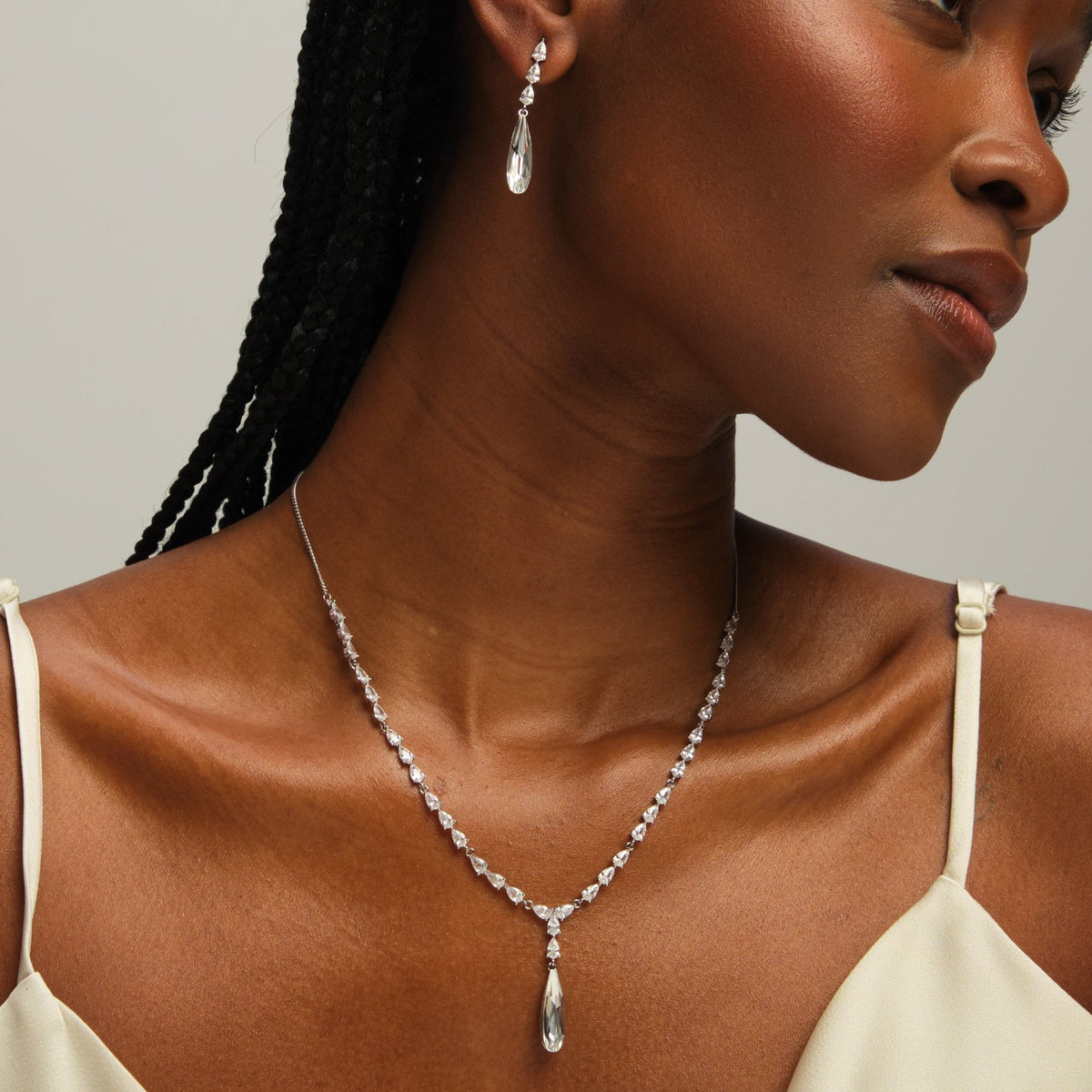 Jon Richard Rhodium Plated Linear Pear Drop Y-Necklace