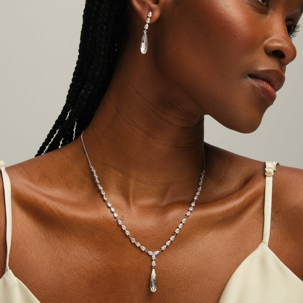 Jon Richard Rhodium Plated Linear Pear Drop Y-Necklace