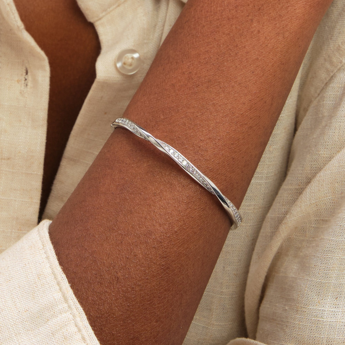 Jon Richard Rhodium Plated and Pave Twist Bangle
