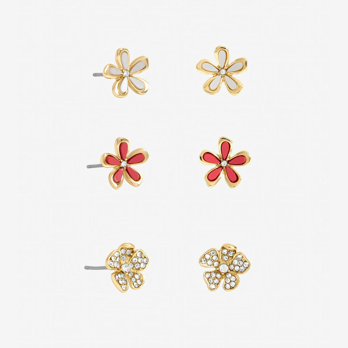 Mood Gold Plated Floral Earrings - Pack of 3