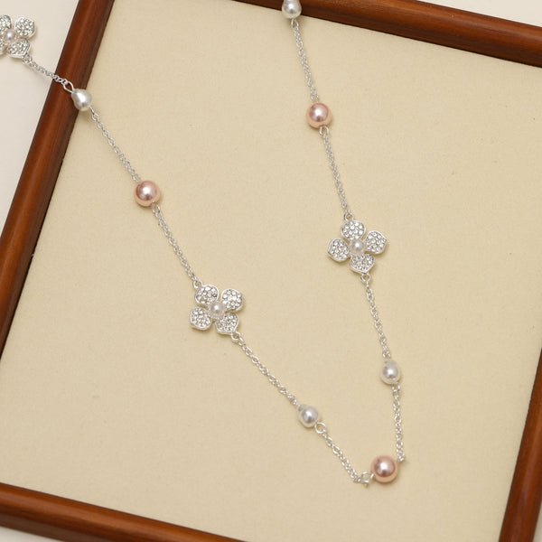 Mood Silver Plated and Pearl Clover Necklace