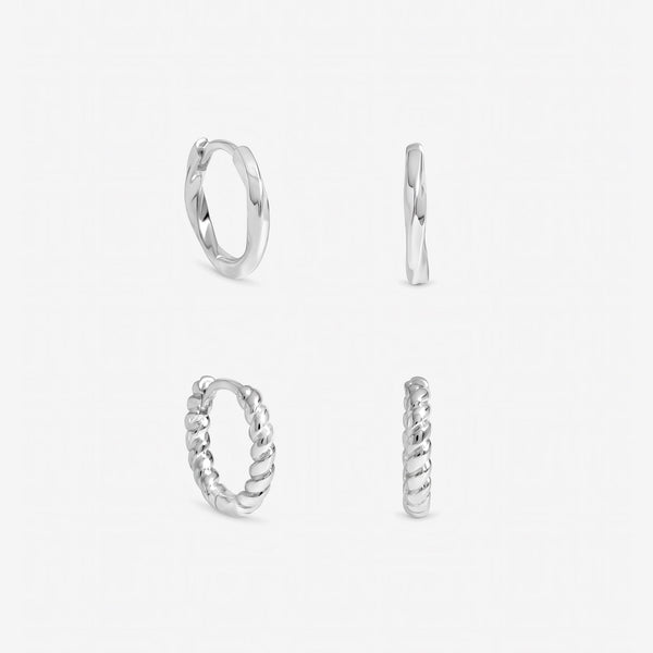 Inicio Sterling Silver Polished Hoops - Pack of 2
