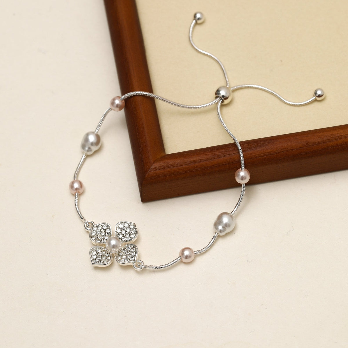 Mood Silver Plated and Pearl Clover Bracelet