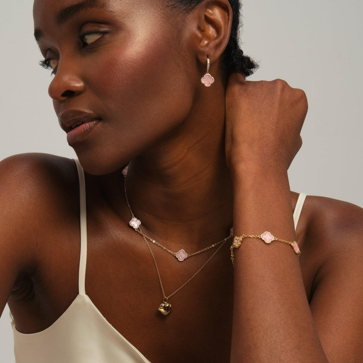 Jon Richard Gold Plated and Pink Clover Huggie Earrings