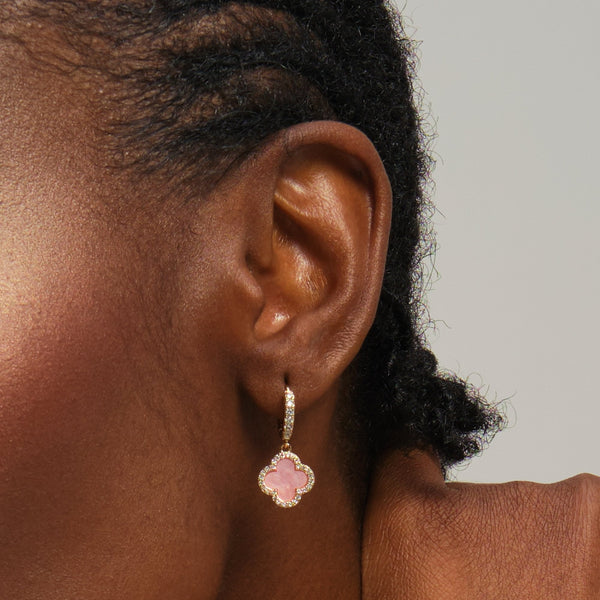 Jon Richard Gold Plated and Pink Clover Huggie Earrings
