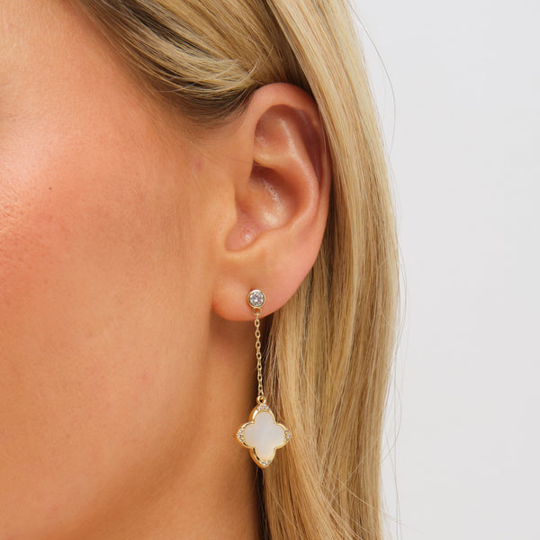Jon Richard Gold Plated Mother of Pearl and Pearl Drop Clover Earrings