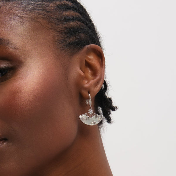 Jon Richard Rhodium Plated Mother of Pearl Fan Earrings