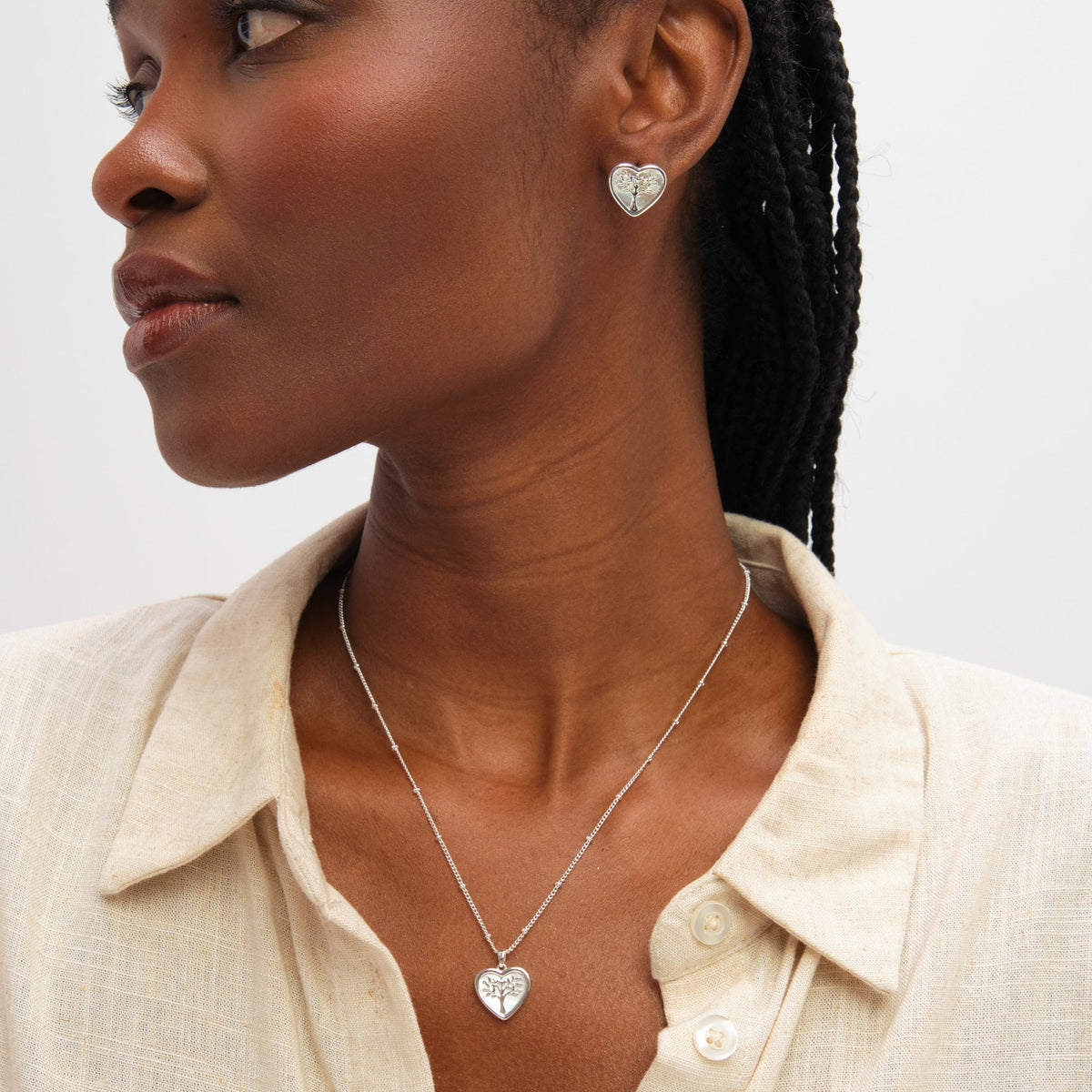 Inicio Sterling Silver Mother of Pearl Tree Of Love Heart Set - Gift Box