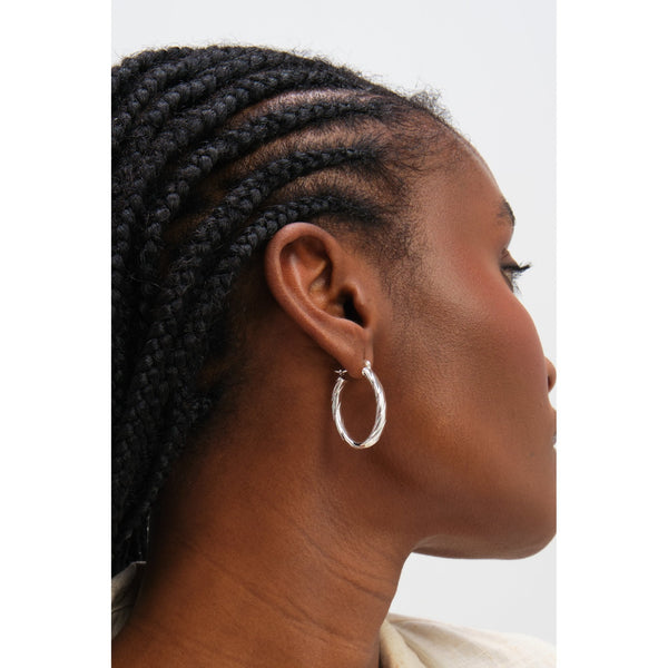 Inicio Sterling Silver Polished Textured Oval Hoop Earrings