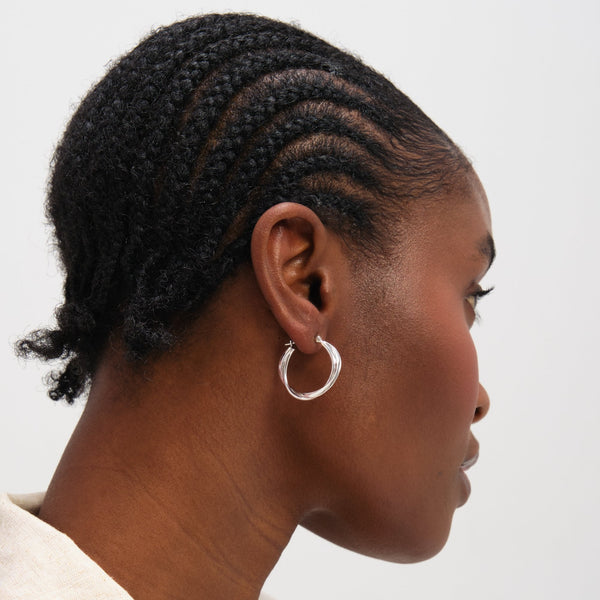 Inicio Sterling Silver Polished Twist Hoop Earrings