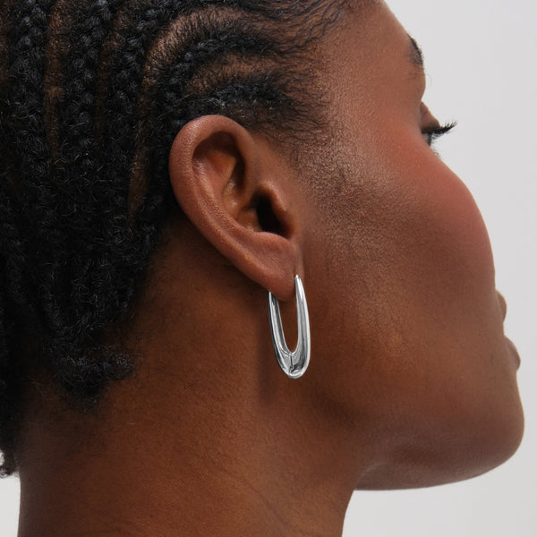 Inicio Sterling Silver Polished Long Fluid Hoop Earrings