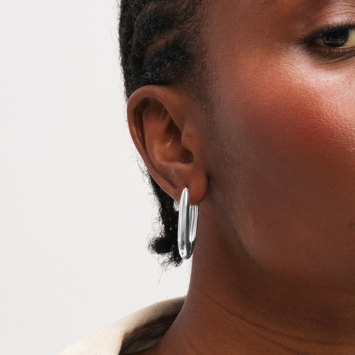Inicio Sterling Silver Polished Long Fluid Hoop Earrings