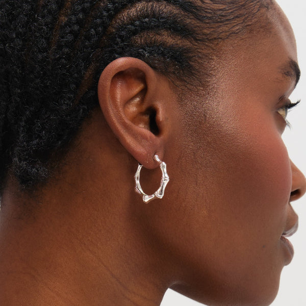 Inicio Sterling Silver Polished Bamboo Hoops