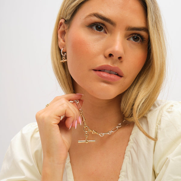 Inicio Two Tone T Bar Earrings - Gift Pouch