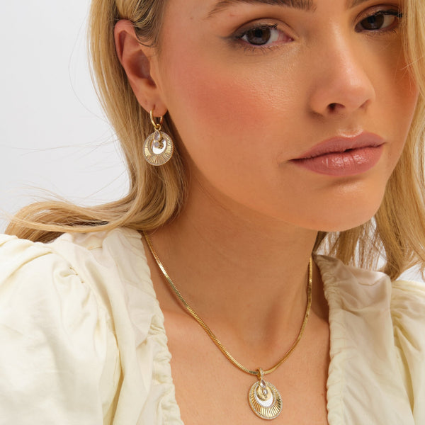 Inicio Two Tone and Crystal Disk Huggie Earrings - Gift Pouch