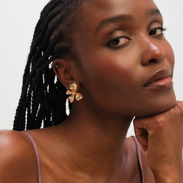 Jon Richard Gold Plated and Pearl Statement Flower Stud Earrings