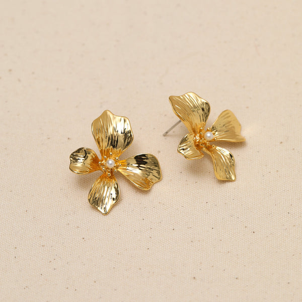 Jon Richard Gold Plated and Pearl Statement Flower Stud Earrings