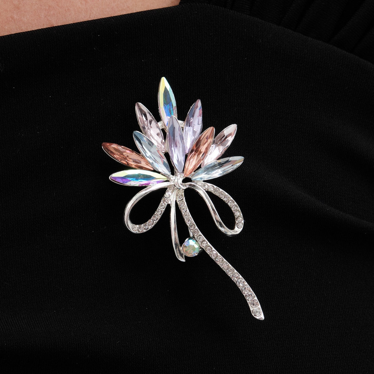 Jon Richard Pink Tones Navette and Crystal Pave Ribbon Brooch - Gift Box
