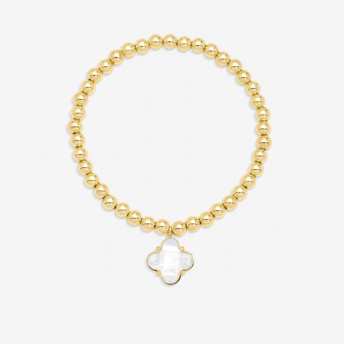 Jon Richard Gold Polished and Crystal Clover Stretch Bracelet
