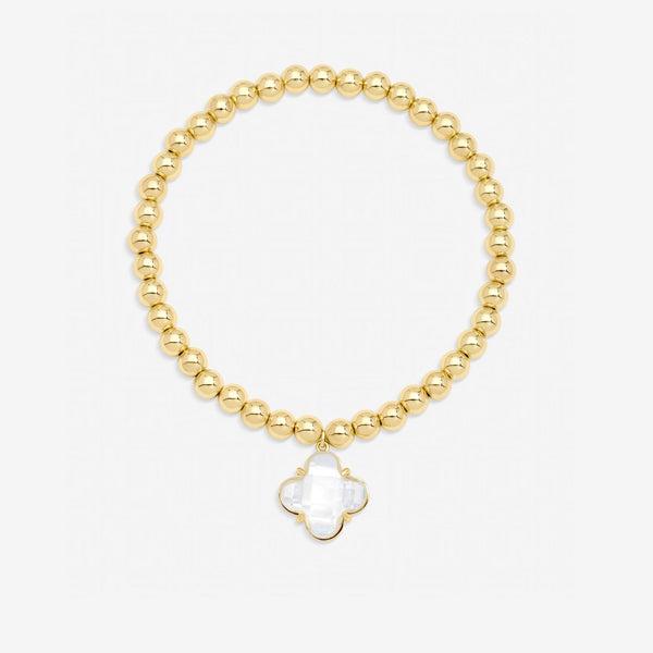 Jon Richard Gold Polished and Crystal Clover Stretch Bracelet