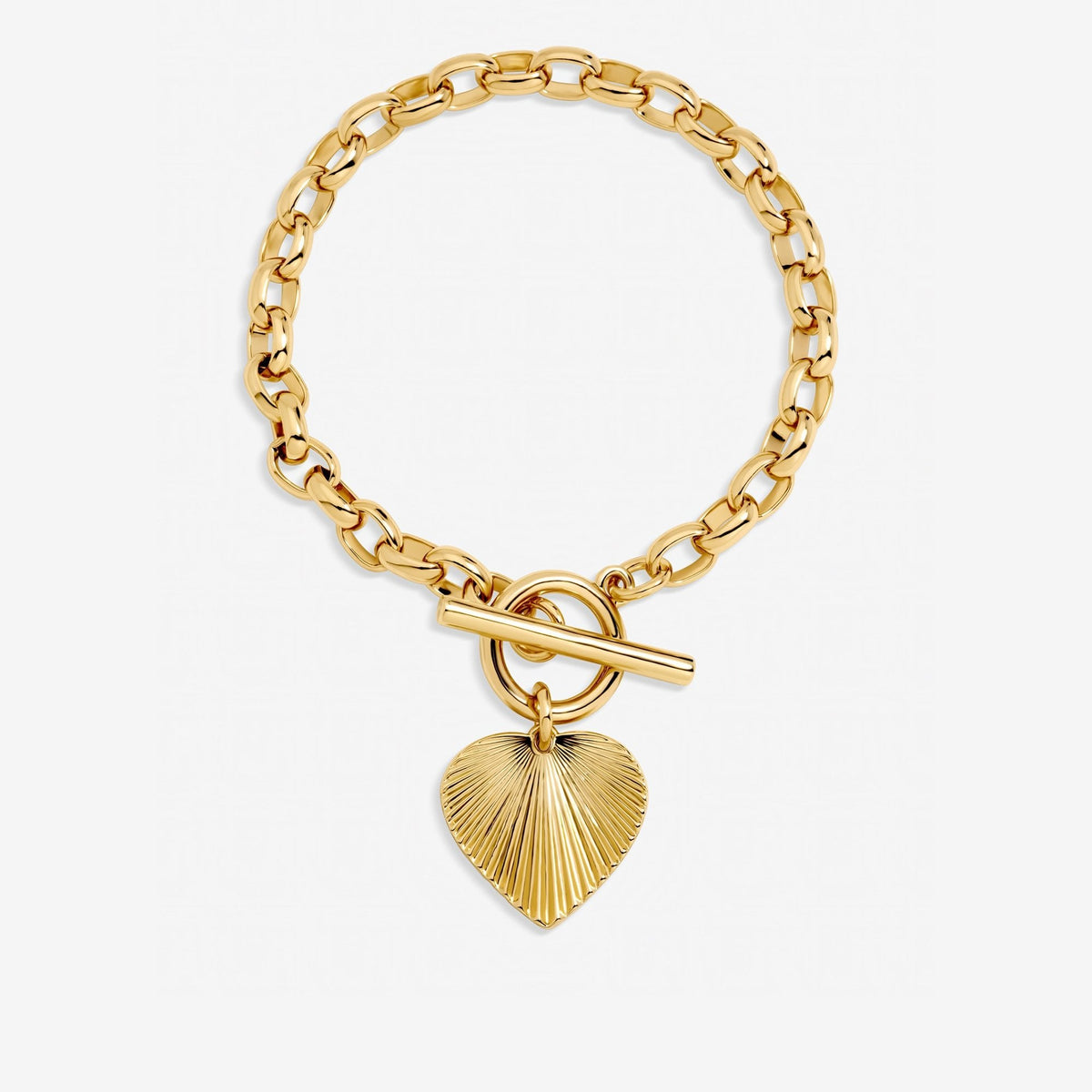 Inicio Gold Plated Diamond Cut Heart T Bar Bracelet - Gift Pouch