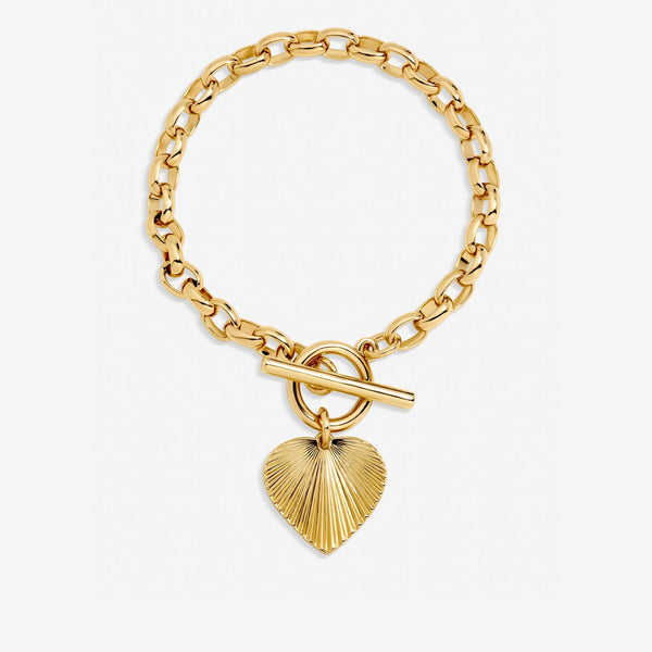 Inicio Gold Plated Diamond Cut Heart T Bar Bracelet - Gift Pouch
