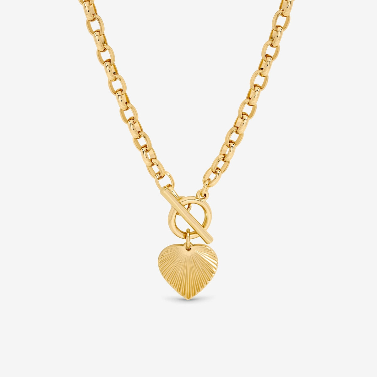 Inicio Gold Plated Diamond Cut Heart T-Bar Necklace - Gift Pouch