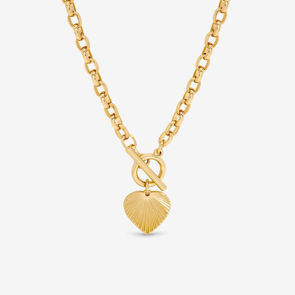 Inicio Gold Plated Diamond Cut Heart T-Bar Necklace - Gift Pouch