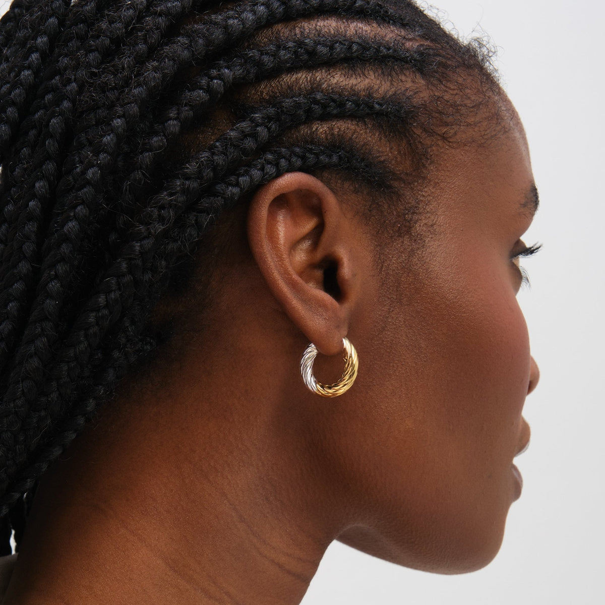 Inicio Sterling Silver Two Tone Textured Twist Hoop Earrings